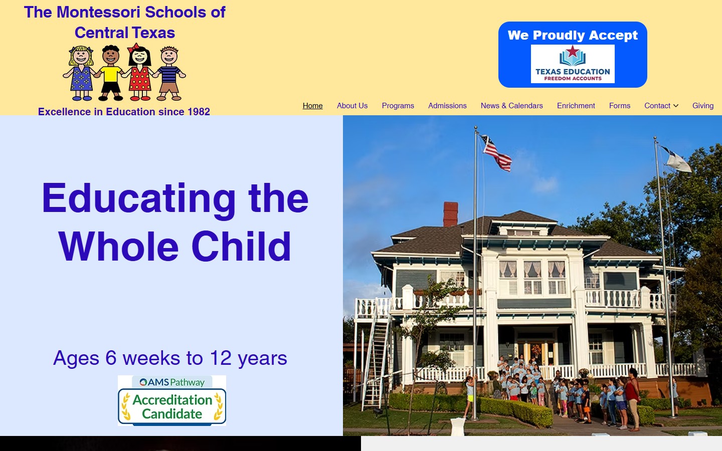 Montessori Schools of Central Texas — before redesign